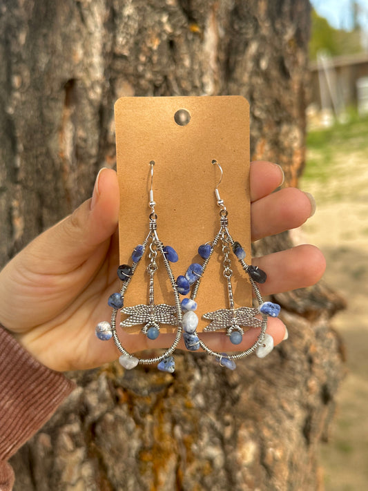 Blue Silver Dragonfly earrings